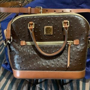 Brown Leather Satchel with Gold Accents